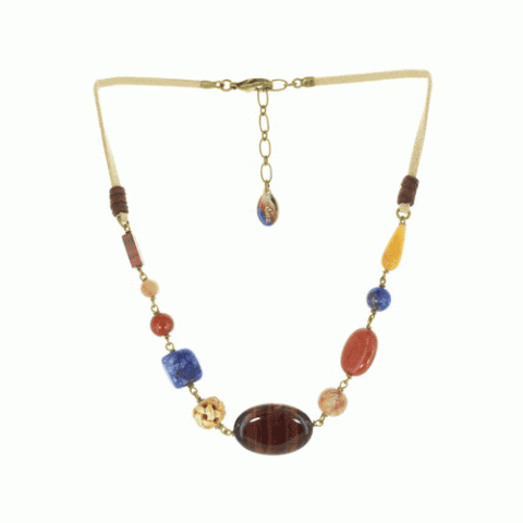 Колье из янтаря, коралла, яшмы, ляписа, нефрита и содалита INDY 15--22435