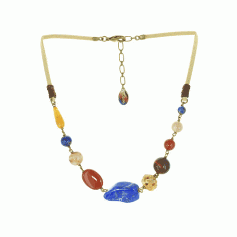 Колье из янтаря, коралла, яшмы, ляписа, нефрита и содалита INDY 15--22436