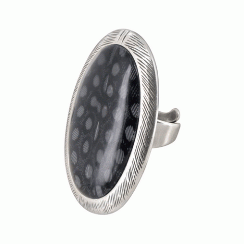 Кольцо из дымчатого кварца и агата MIGRATION feather w/dots  ring 