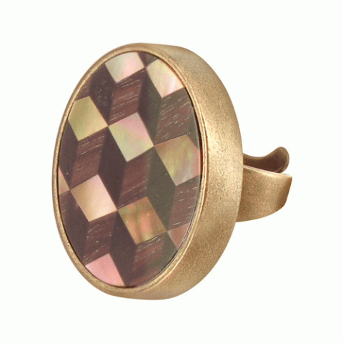 Кольцо из перламутра и тигрового дерева ILLUSION round ring 