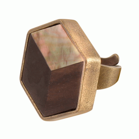 Кольцо из перламутра и тигрового дерева ILLUSION 2D cube ring 