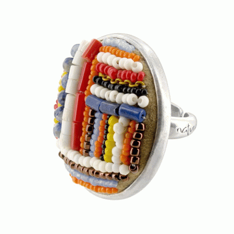 Кольцо из ляписа, халцедона и коралла New Folk large 